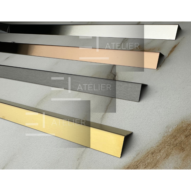 Profil L colț inox bronz rose-gold mat 10x10mm aplicare protecție margini finisaj elegant