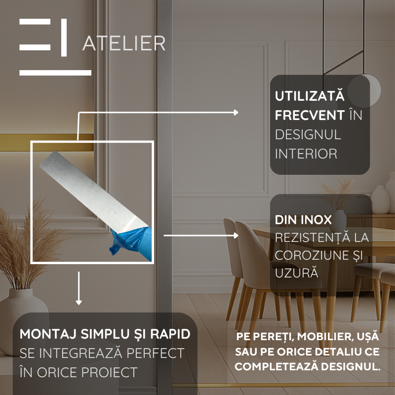 Profil Platbanda Inox Argintiu Lucios - 60mm x 0.6mm x 2700mm - EL Atelier