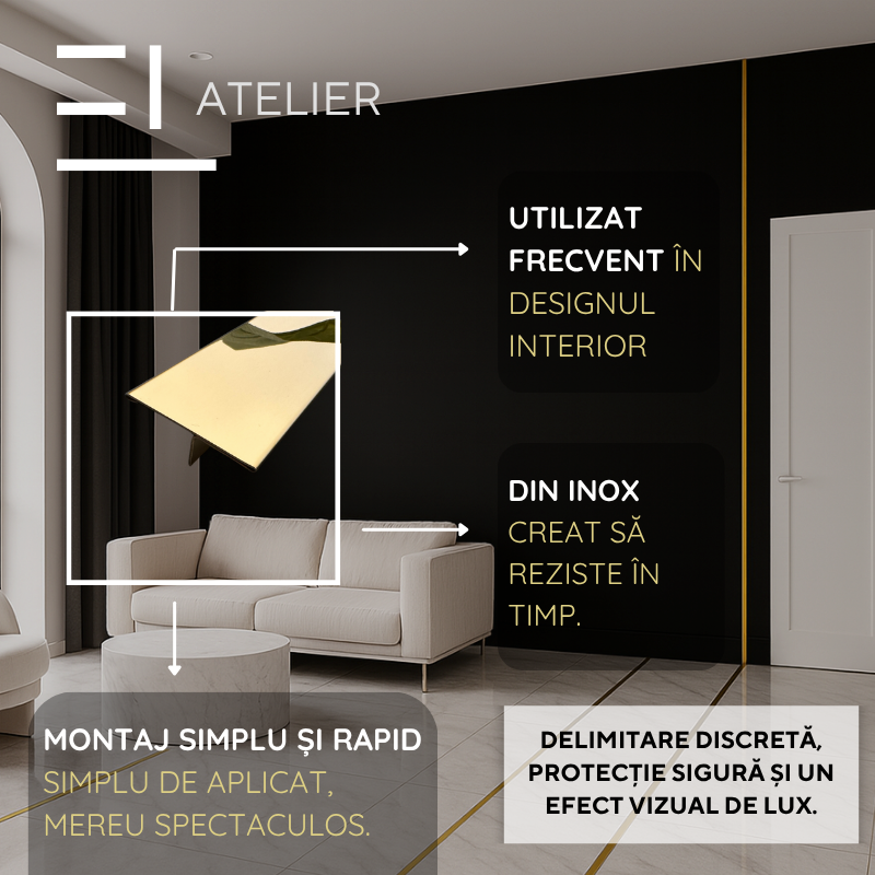 Profil T Inox Auriu Mat 20mm x 2700mm - EL Atelier