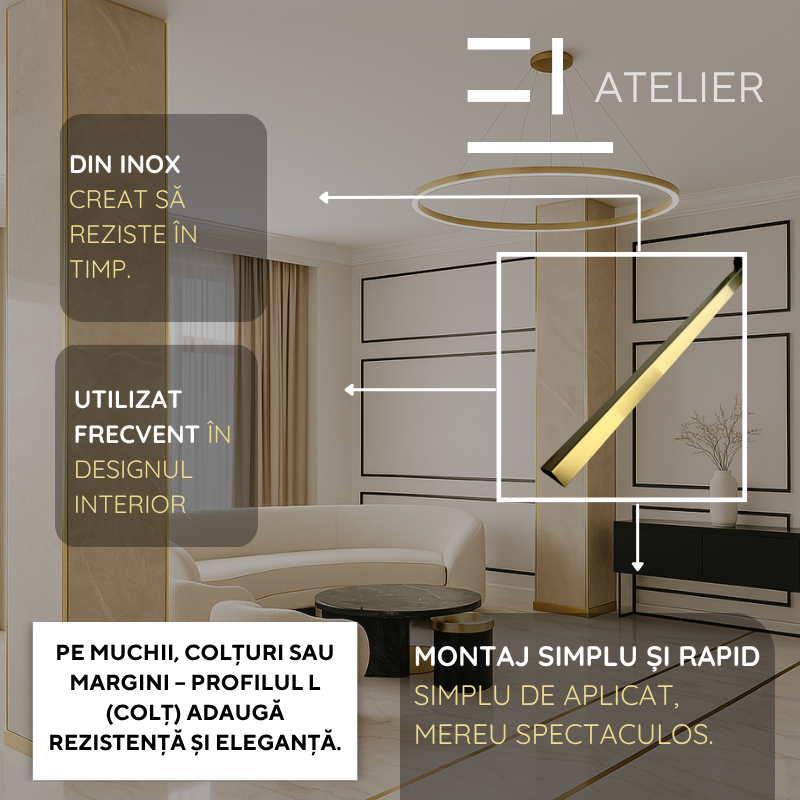 Profil L Inox Auriu Mat 15x15mm x 2700mm - EL Atelier