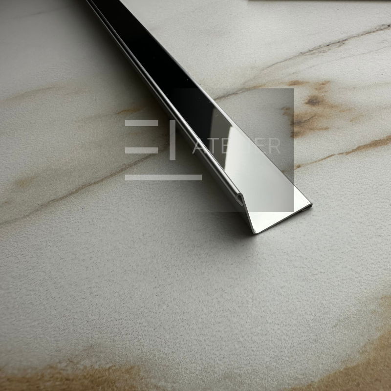 Profil L interior inox argintiu lucios 15x15mm detaliu finisaj premium colț protecție